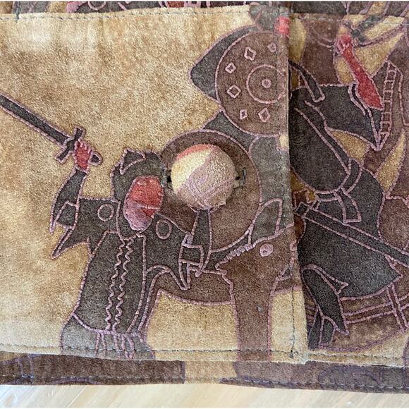 Vintage 80s Novelty Camels Men Fighting War Suede Leather Coat Elegance Boutique - Picture 12 of 15